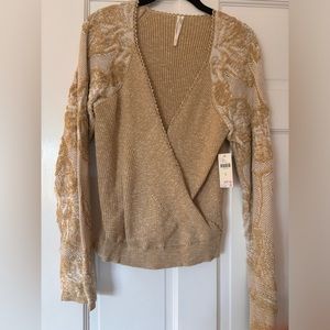 Long sleeve deep V neck wrap knit top